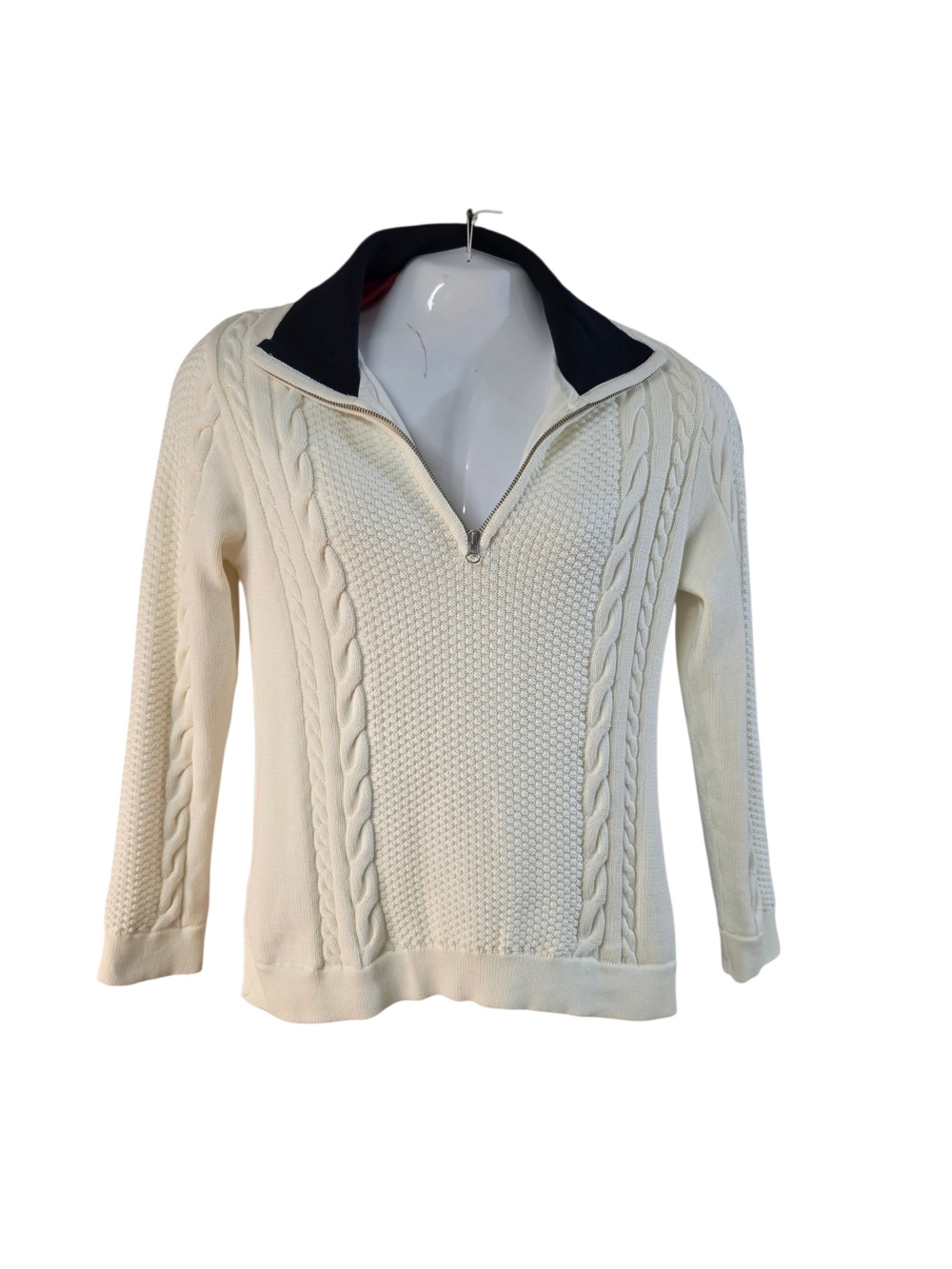 Holebrook Klara T-Neck Windproof Cream Cable Knit Quarter-Zip Sweater Size M